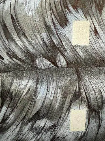 Détail : stries noires et blanches d'une pierre, comme du bois veiné.