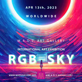 Affiche de l'exposition internationale « RGB Sky », M.A.D.S. Art Gallery, 13 avril 2023.